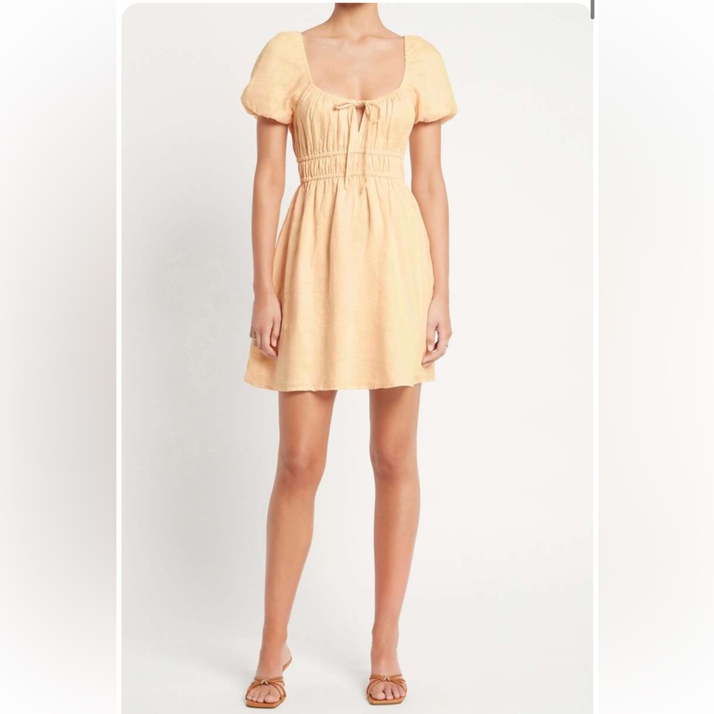 Faithful the Brand 100% Linen Mini Dress in Light Peach